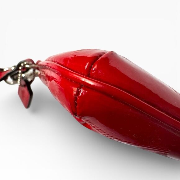 COACH Red Debossed Patent Leather Signature Large Wristlet Clutch Bag - Picture 5 of 8